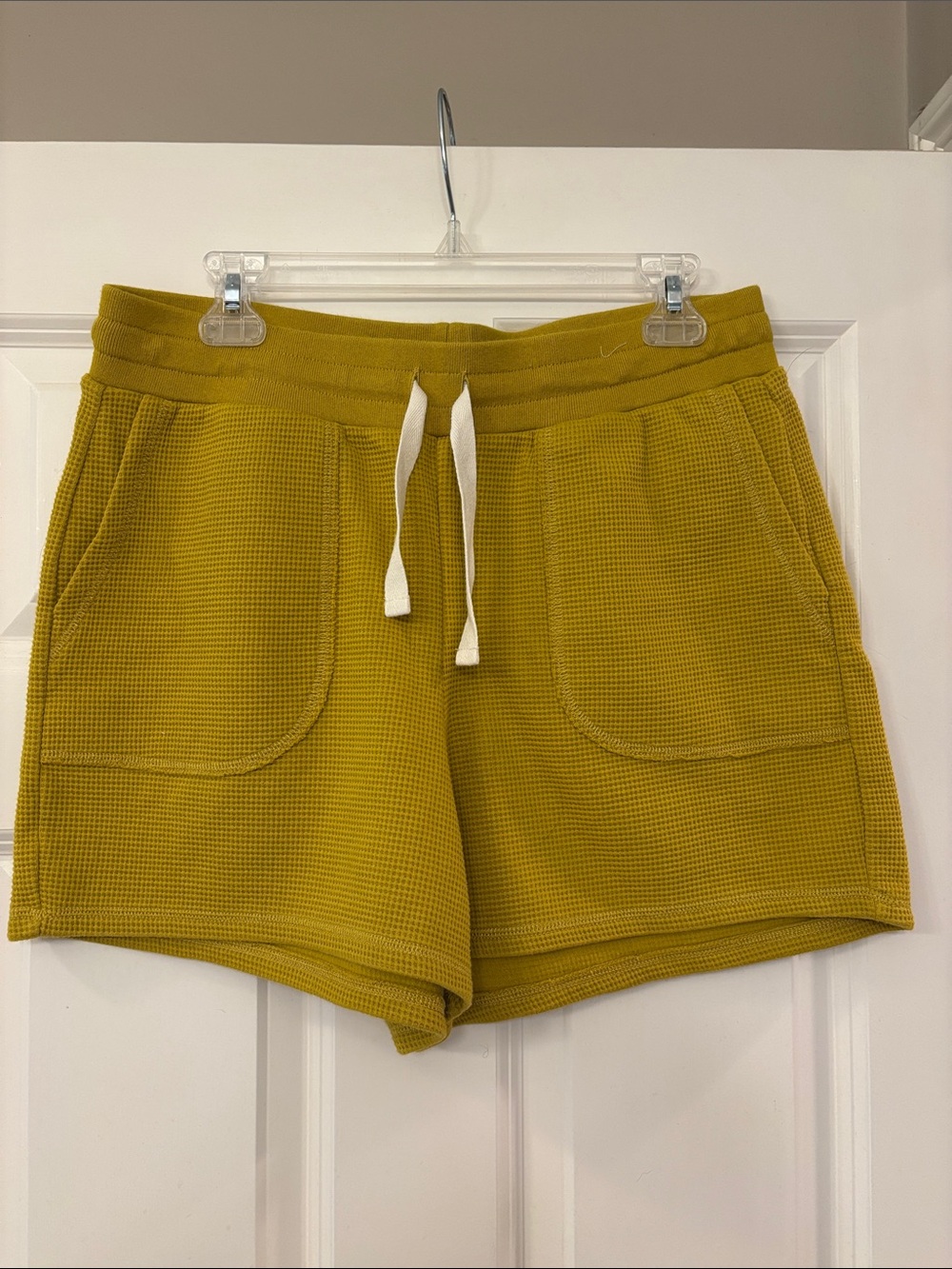 Madewell Waffle-Knit Drawstring Shorts - Mustard Yellow size L